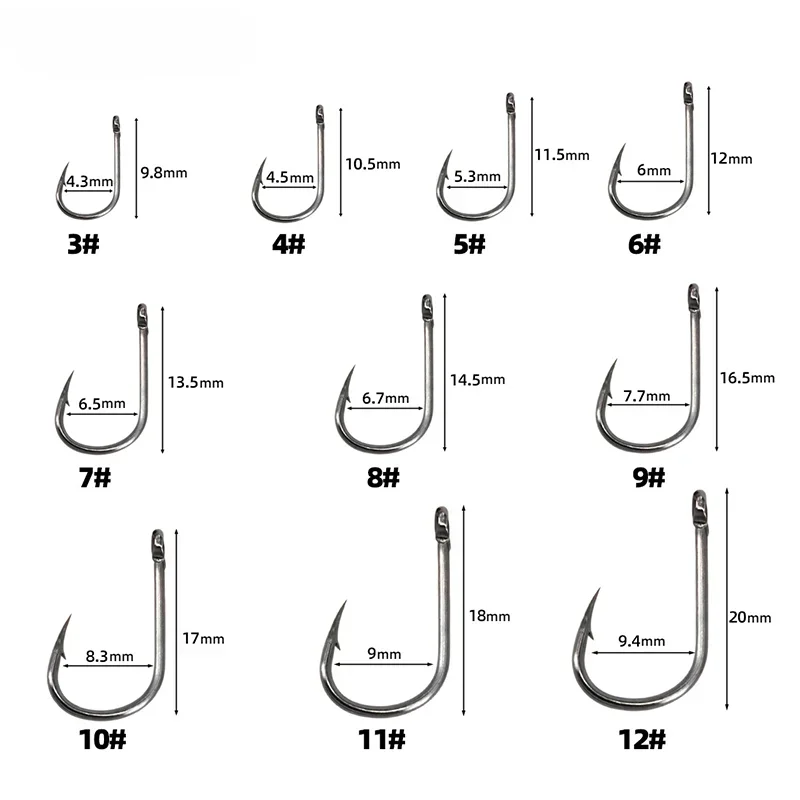 High-Carbon Steel Fishing Hooks Set – 50 to 1600pcs Barbed Circle Hooks in Tackle Box (Sizes 3#–12#)