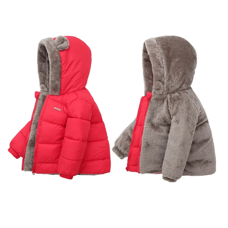 Cotton Hooded Baby Jacket – Thick Fleece Winter Outerwear for Boys & Girls