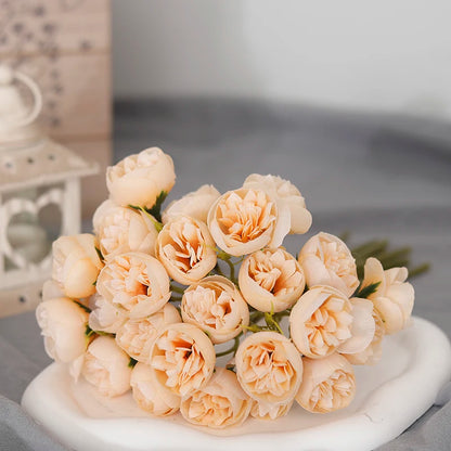 27 Heads Artificial Silk Pink Peony Rose Bouquet for Home Wedding Decoration
