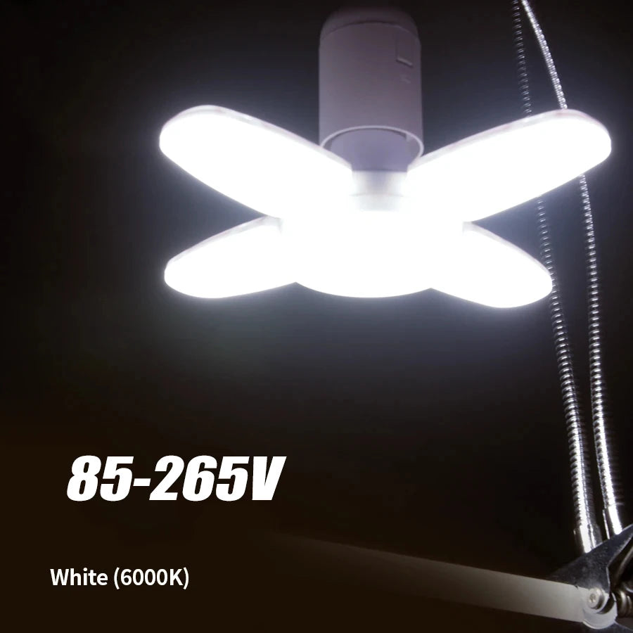 E27 Fan Shape Foldable 28W LED Bulb AC220V/110V Deformation for Home Ceiling Lights Warehouse and Garage White Leaf Light 6500K