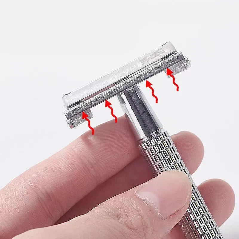 Double Edge Safety Razor Set – Classic Beard Shaver for Men with Long Handle for Close Shaves