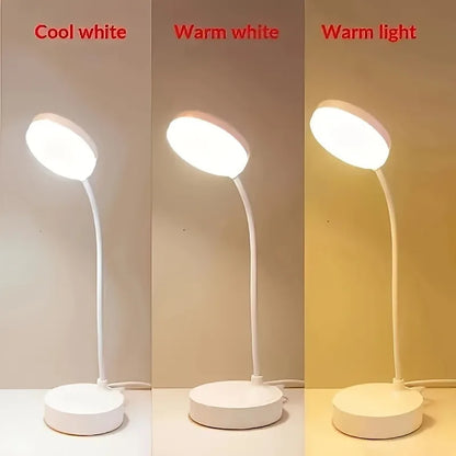 Flexible LED Desk Lamp with 3-Level Dimmer – USB Powered Eye-Caring Warm & White Light for Home Office & Study
