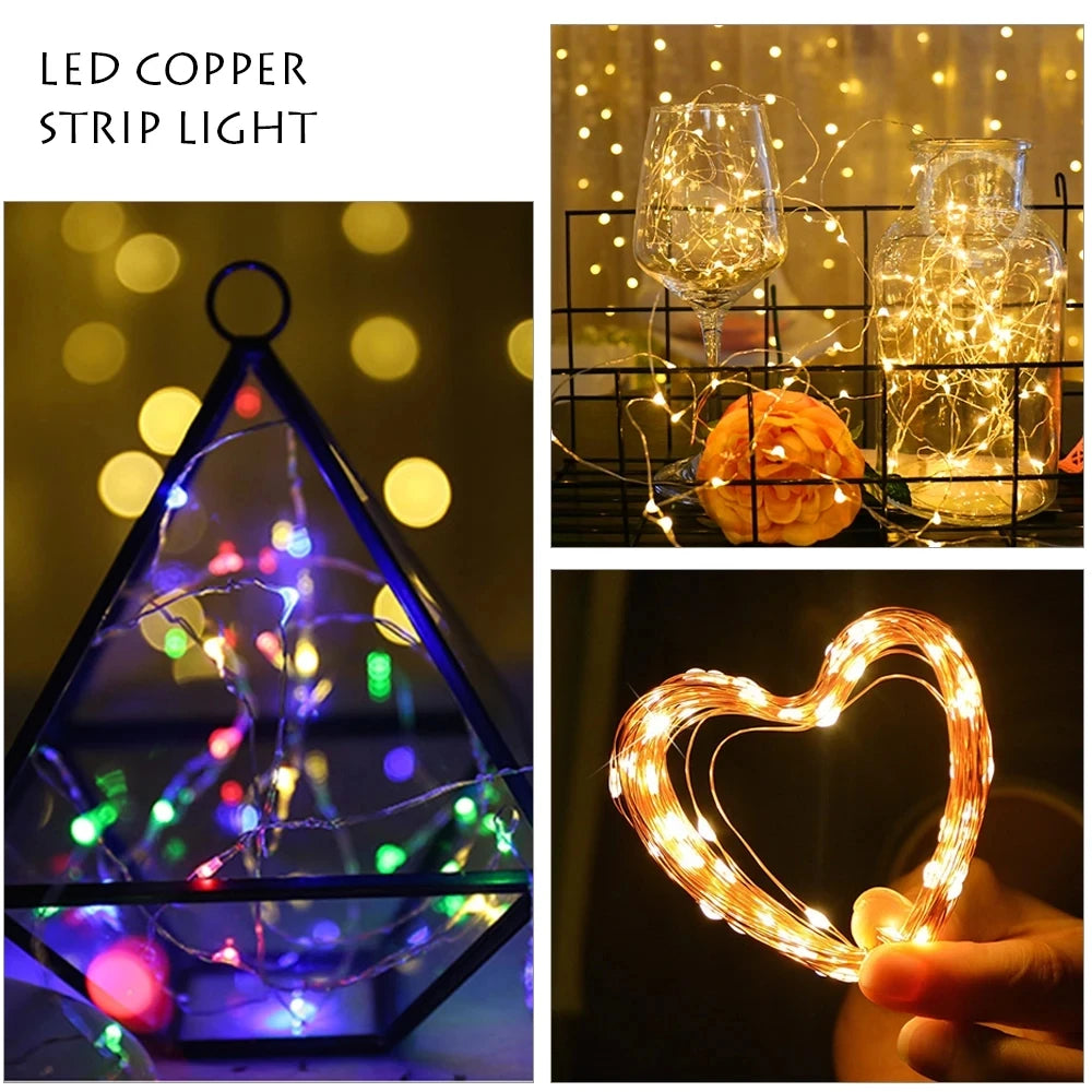 Copper Wire LED Tinsel Garland Battery Powered Fairy String Lights – 2M to 10M Waterproof Holiday Christmas Wedding Party Decor