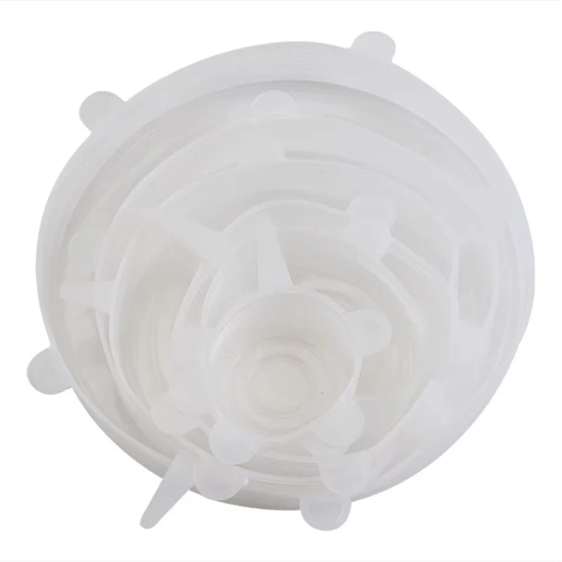 6Pcs Silicone Fresh-Keeping Covers – Reusable Stretch Canning Lids in Blue & White for Airtight Food Storage