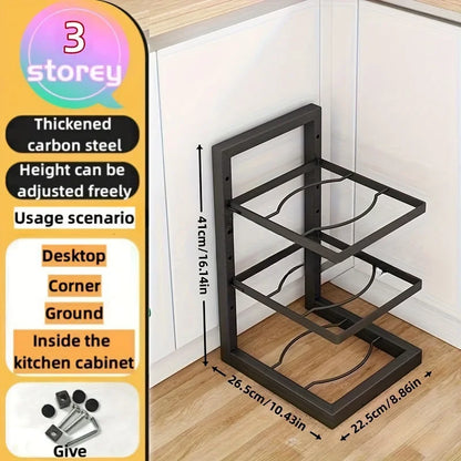 Adjustable Stainless Steel Pot Rack Organizer – Multi-Layer Kitchen Pan & Lid Storage Stand