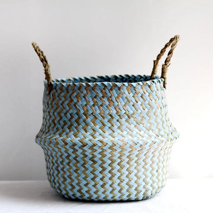 Boho Wicker Hanging Basket – Handmade Foldable Seagrass Flower Pot