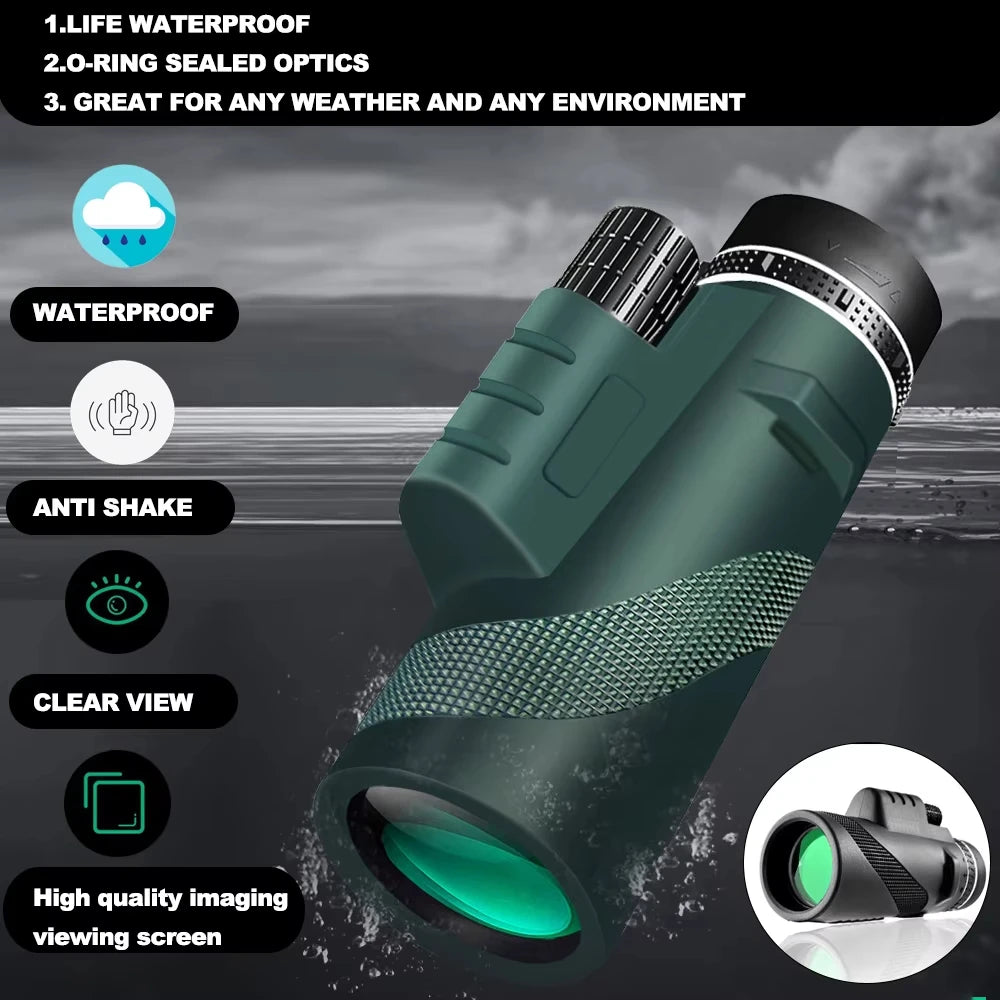 80x100 Monocular Telescope with Tripod & Phone Clip – High Magnification Outdoor Camping & Hiking Telescope