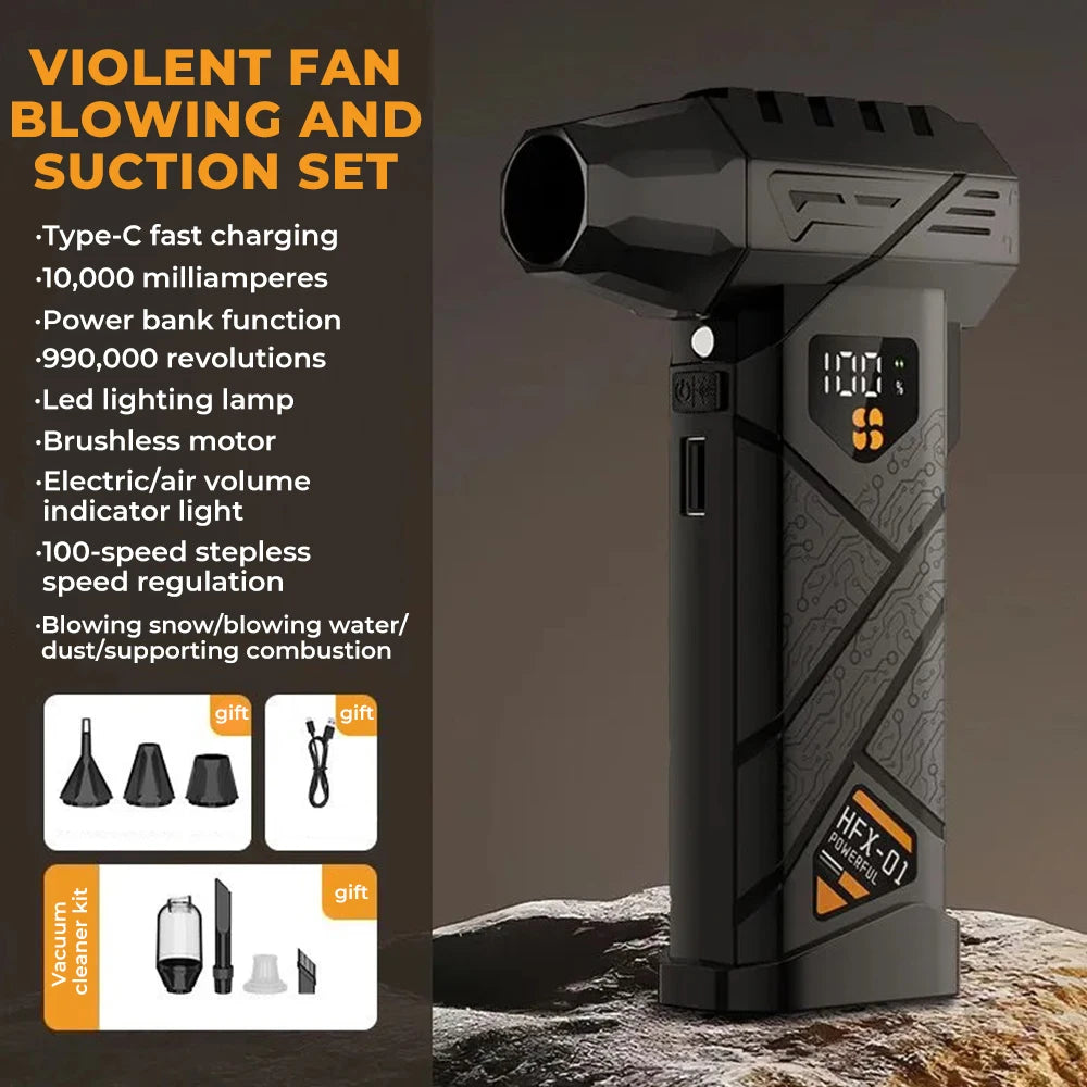 Turbo Air Blower 99WRPM Compressed Air Duster 100-gear speed regulation Blow and Suction Powerful Violent Fan With LED Lighting