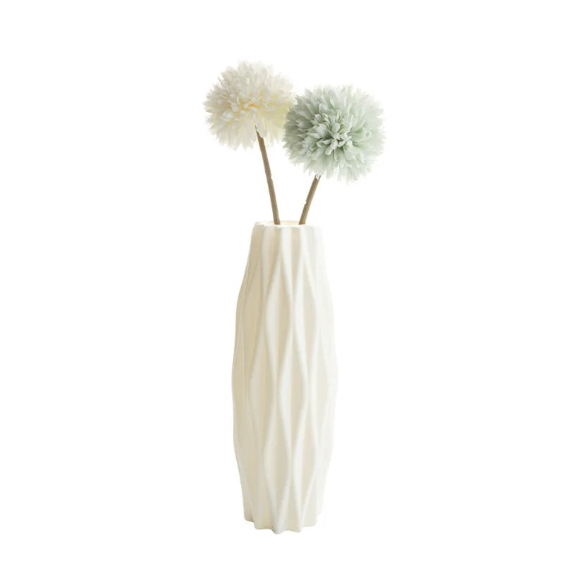 White Imitation Ceramic Plastic Vase – Nordic Decorative Flower Pot for Home, Wedding, or Table Centerpiece