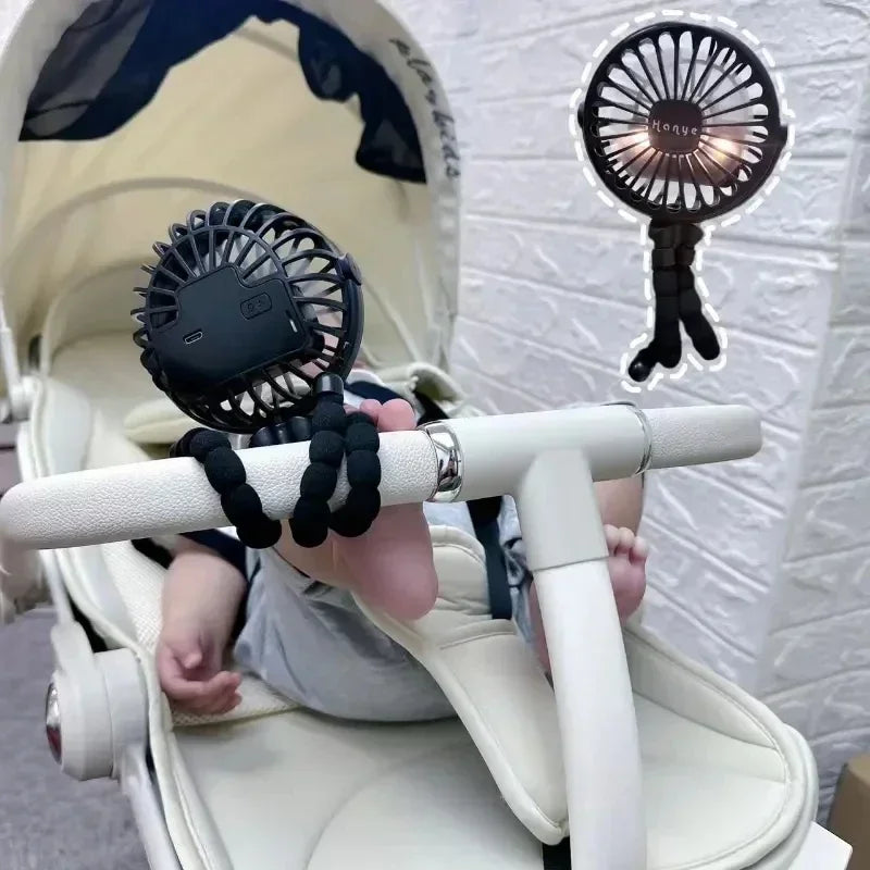 Baby Stroller Fan – Handheld Rechargeable USB Bladeless Mini Folding Fan for Outdoor, Table, or Neck Use