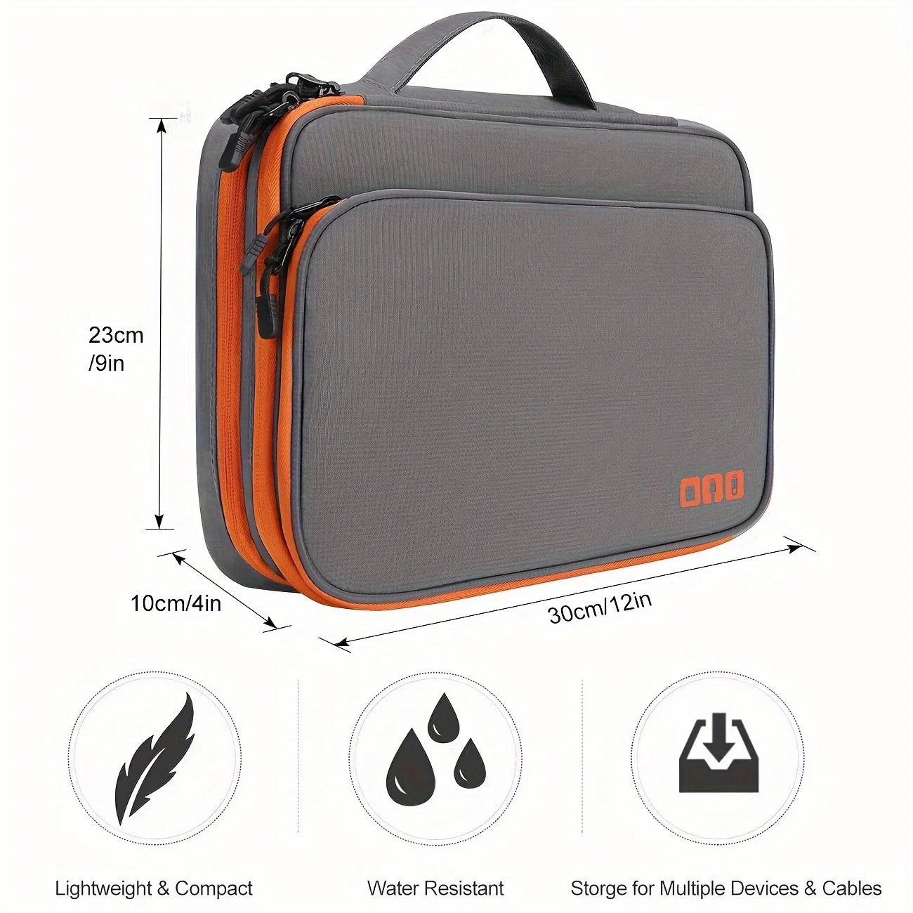 Multi-Layer Cable Storage Bag – Portable Electronic Accessories Organizer Case for iPad Cable & Charger, XL Size 30x23x10cm
