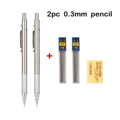 Mechanical Pencil Set 0.3–2.0mm – Full Metal Drawing & Writing Pencils with Leads for School & Office