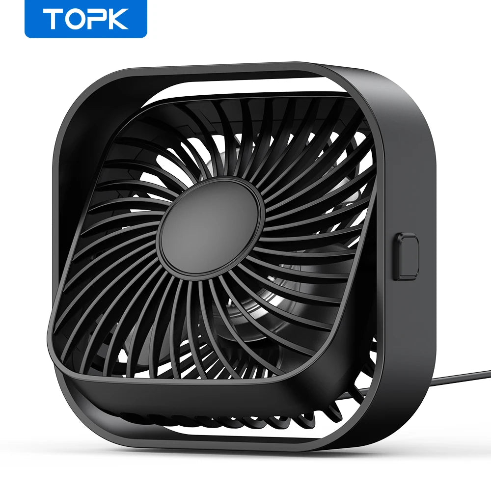 TOPK Mini Portable USB Desk Fan – Quiet 3-Speed Table Fan with Strong Airflow, 360° Rotation for Home, Office & Bedroom