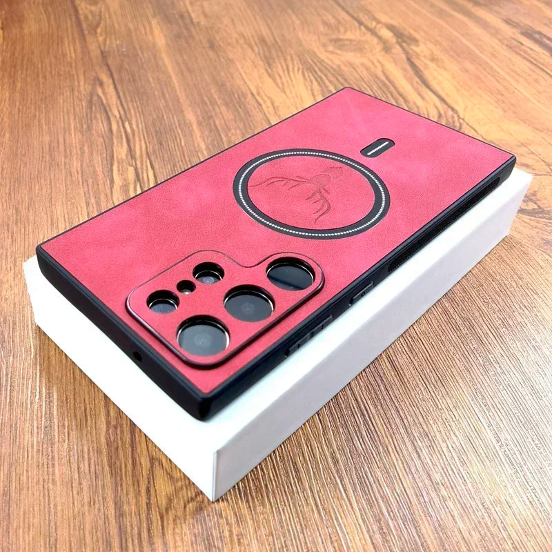 Vintage PU Leather MagSafe Case – Wireless Charging Compatible Cover for Samsung Galaxy S25 S24 S23 S22 S21 Ultra Plus FE Note 20