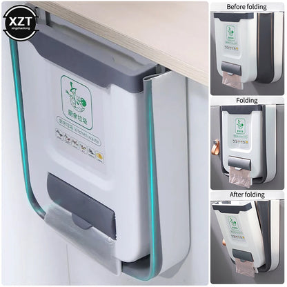 Kitchen Folding Trash Can – Wall & Cabinet Door Mounted Collapsible Trash Bin for Space Saving