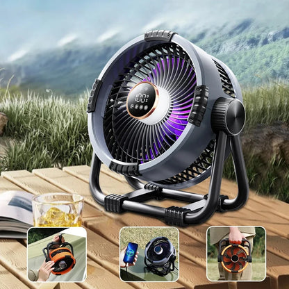 Camping Fan with Light & Power Bank – Rechargeable Ceiling Fan with 3-Speed Night Light