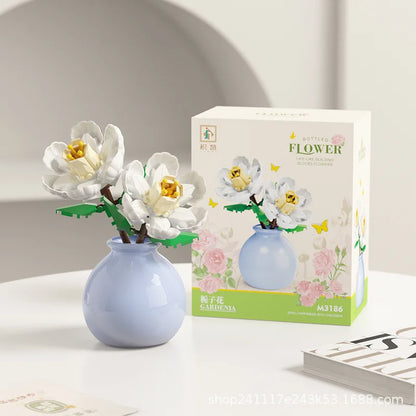 Flower Building Block Set with Pot – DIY Bouquet Kit with Roses, Lilies & Decorative Display Vase