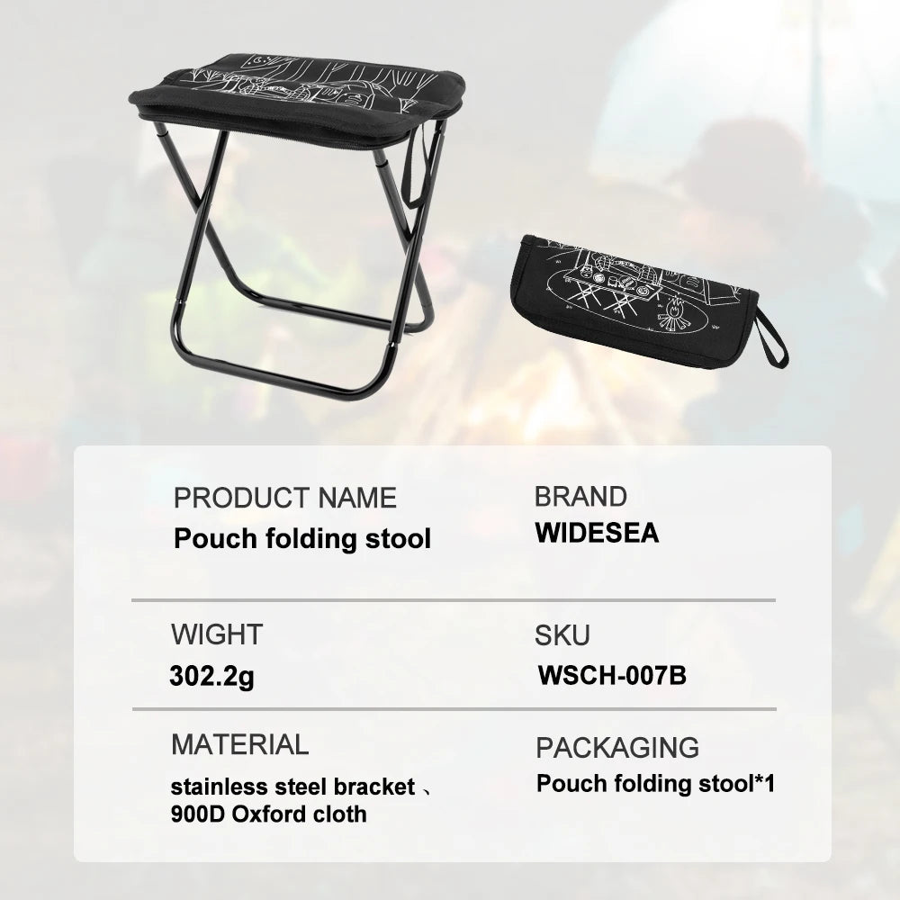 Widesea 1pc Foldable Camping Stool – Lightweight Portable Outdoor Fishing Chair with Zipper Storage & Stainless Steel Frame
