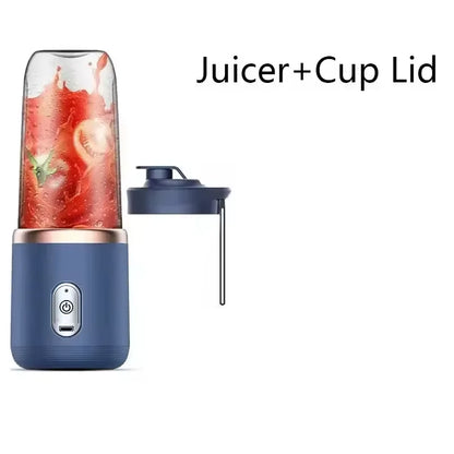 Electric Juicer with 6 Blades USB Portable Wireless Mini Smoothie Blender – Fruit Squeezer & Ice Crusher, 300ML Rechargeable Cup for Kitchen & Travel