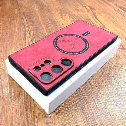 Vintage PU Leather MagSafe Case – Wireless Charging Compatible Cover for Samsung Galaxy S25 S24 S23 S22 S21 Ultra Plus FE Note 20