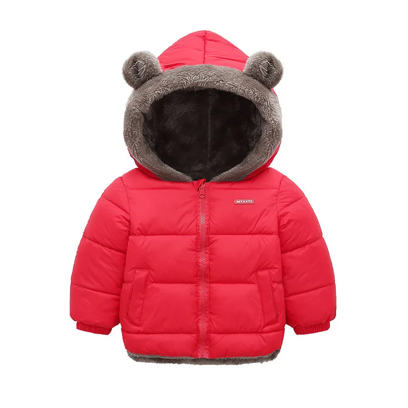 Cotton Hooded Baby Jacket – Thick Fleece Winter Outerwear for Boys & Girls