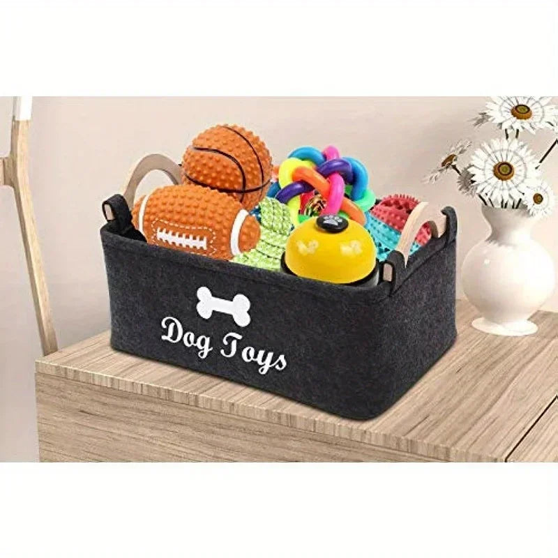 Felt Pet Toy Storage Box – Soft Basket Organizer for Dog & Cat Toys