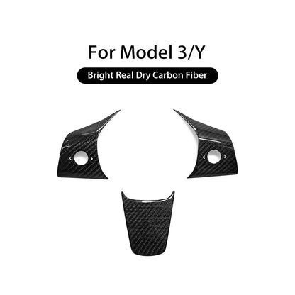 Real Dry Carbon Fiber Car Steering Wheel Cover Case Kit for Tesla Model 3 2017-2023 Model Y 2020-2024 Auto Exterior Accessories