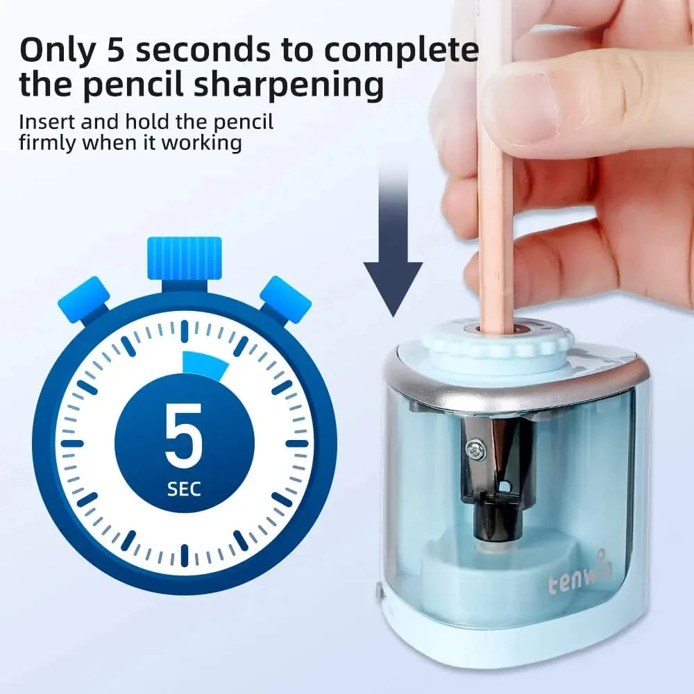 Tenwin Electric & Manual 2-in-1 Pencil Sharpener – Portable Safe Auto Blade Sharpener for Students & Artists