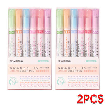 6Pcs/Set Flower Shape Outline Pens Highlighter Marker Curve Roller Tip Pen Cute Stationery Kawaii Graffiti School Acsesories