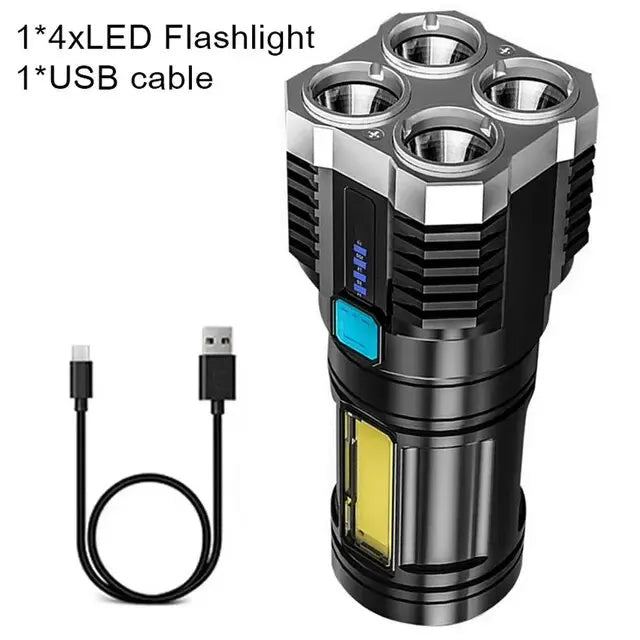 Portable Powerful 4 LED Flashlight With COB Side Light 4 Modes USB Rechargeable Torch Camping Tool Searchlight for Outdoor