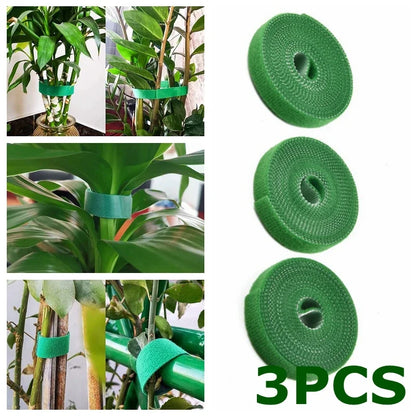 Green Garden Plant Ties – 3 Rolls of Reusable Nylon Hook & Loop Twine for Plant Support and Cable Organization