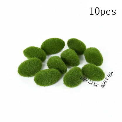 10PCS Artificial Moss Stones – Green Decorative Moss Balls for Home, Garden & Floral Arrangements