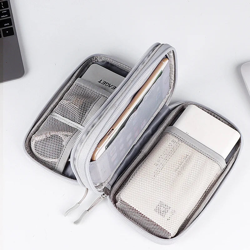 Double Layer Travel Cable Organizer – Waterproof Digital Storage Bag for Cables, Power Banks & Accessories