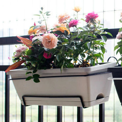 Balcony Railing Hanging Planter – 6L Plastic Window Box with Tray & Rack