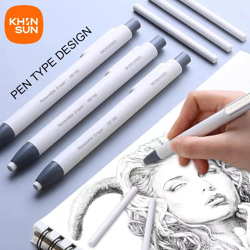 KHINSUN Press Retractable Pencil Eraser – Pen-Style Rubber Eraser for Clean Precision