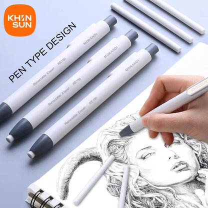 KHINSUN Press Retractable Pencil Eraser – Pen-Style Rubber Eraser for Clean Precision
