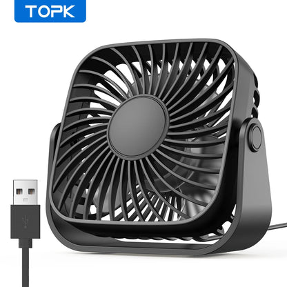 TOPK 4-Inch Mini USB Desk Fan – Quiet 3-Speed Portable Personal Fan for Camping & Home