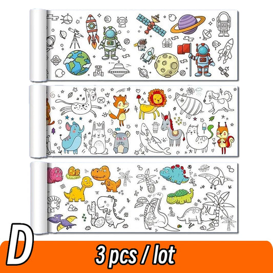 90cm Animal Canvas Children's Drawing Roll DIY Coloring Paper Roll Color Filling Graffiti Paper-cut Painting Educational School