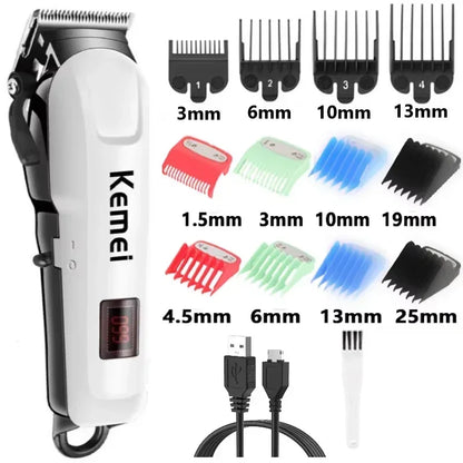 Kemei KM-809A Hair Clipper – Professional Wireless Trimmer with Stainless Blades & LED Display