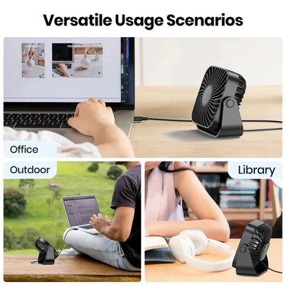 TOPK 4-Inch Mini USB Desk Fan – Quiet 3-Speed Portable Personal Fan for Camping & Home