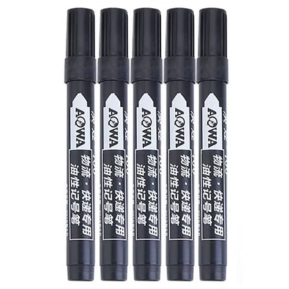A set of 10 large-tip black ink marker pens for non-erasable marking and notation