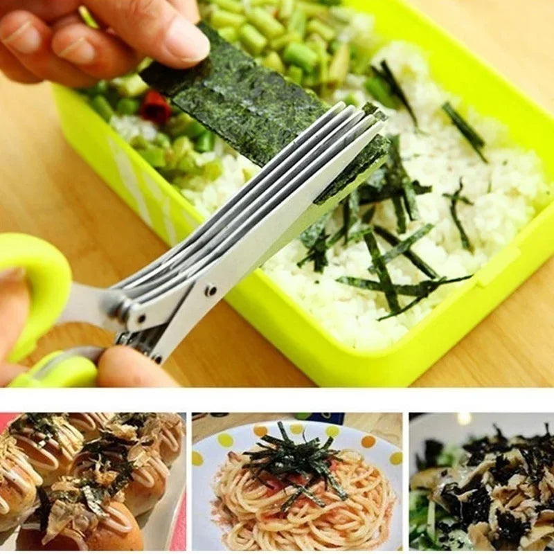 Multi-Functional 3/5-Layer Stainless Steel Kitchen Scissors – Herb Cutter for Scallions, Nori, and Shredded Veggies