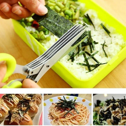 Multi-Functional 3/5-Layer Stainless Steel Kitchen Scissors – Herb Cutter for Scallions, Nori, and Shredded Veggies