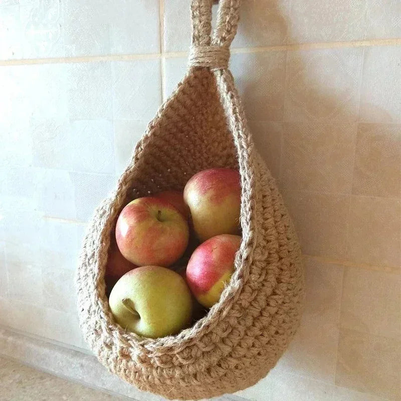 Wall-Mounted Vegetable & Fruit Basket – Natural Wicker Weave Storage for Kitchen and Home Decoration