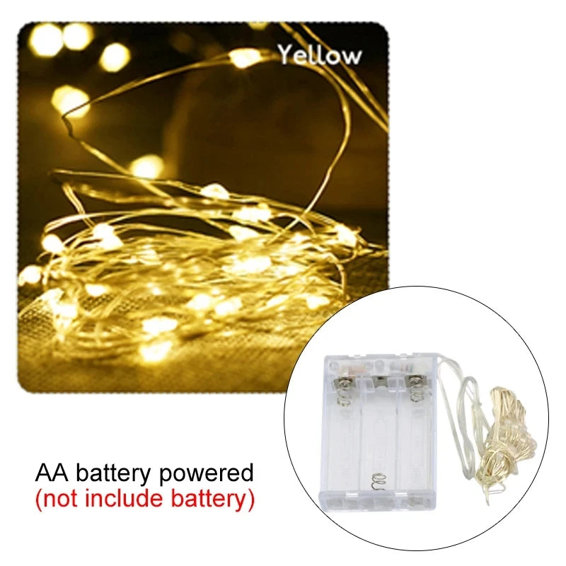 Copper Wire LED Tinsel Garland Battery Powered Fairy String Lights – 2M to 10M Waterproof Holiday Christmas Wedding Party Decor