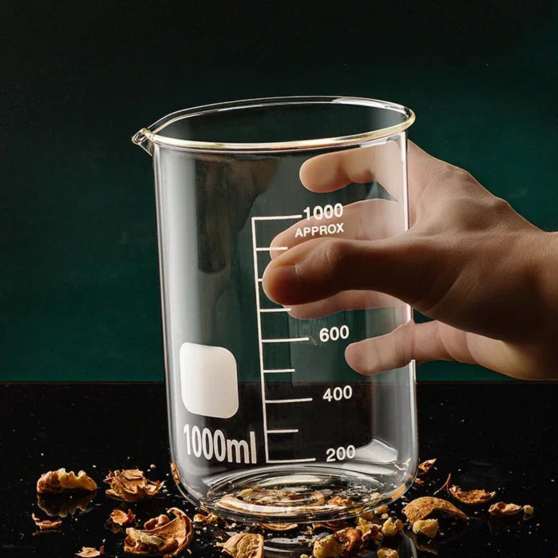High Borosilicate Glass Measuring Cup – Clear Beaker with Scale for Kitchen Baking or Lab Use (50ml–1000ml)