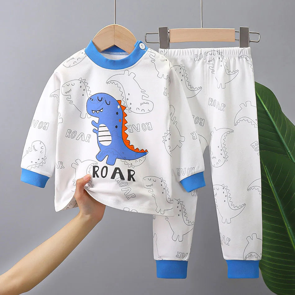 Unisex Cotton Dinosaur Pajamas Set – Soft & Durable Kids Sleepwear for Spring and Autumn