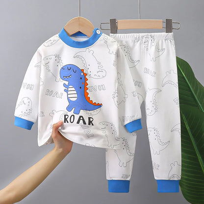 Unisex Cotton Dinosaur Pajamas Set – Soft & Durable Kids Sleepwear for Spring and Autumn