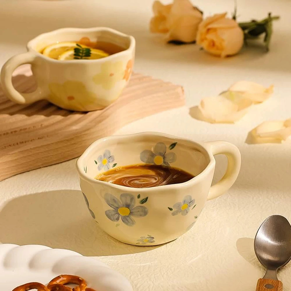 Handcrafted Ceramic Coffee Mug – 8.5oz Irregular Korean Style Tea Cup for Milk, Oatmeal & Breakfast
