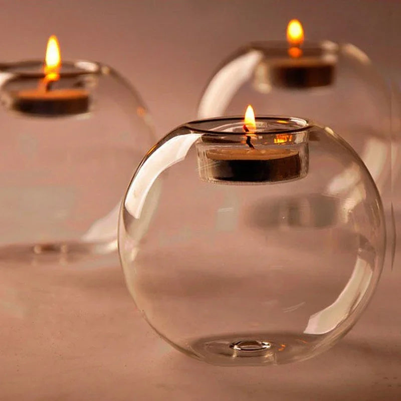 Clear Glass Tealight Candle Holder – Hollow Round Design for Weddings & Home Decor